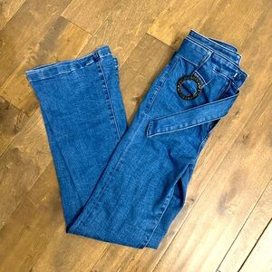 Express Belted Super High Rise Slim Flare Jeans size 0 Regular